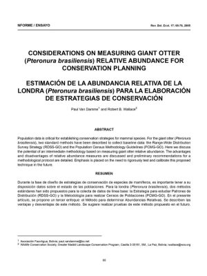 Considerations on measuring giant otter (<i> Pteronura brasiliensis </i> ) relative abundance for conservation planning